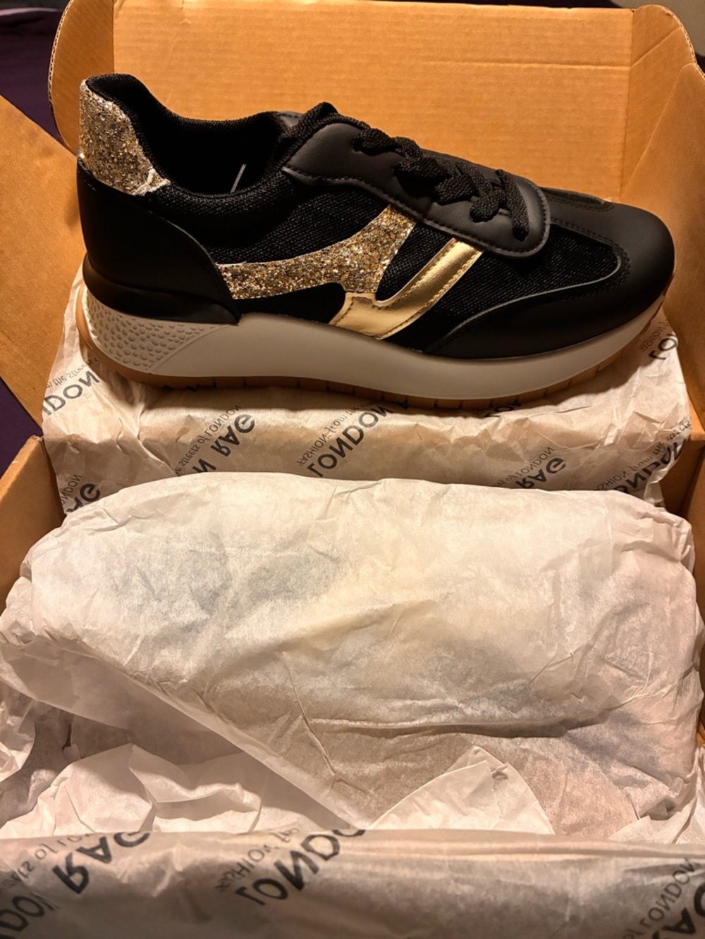 Women’s Black and Gold Glitter Fashion Sneakers